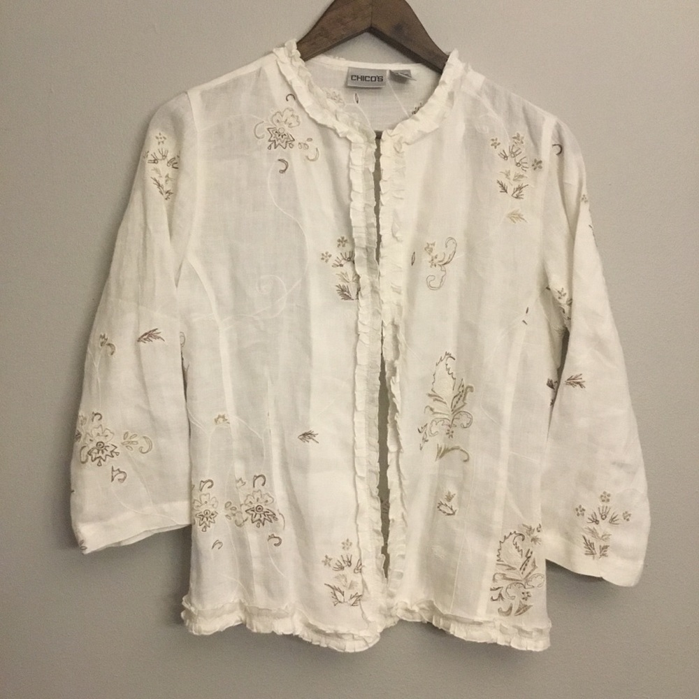 Chico’s Delightful Stitch Ellenora Jacket 100% Linen Size S 4/6